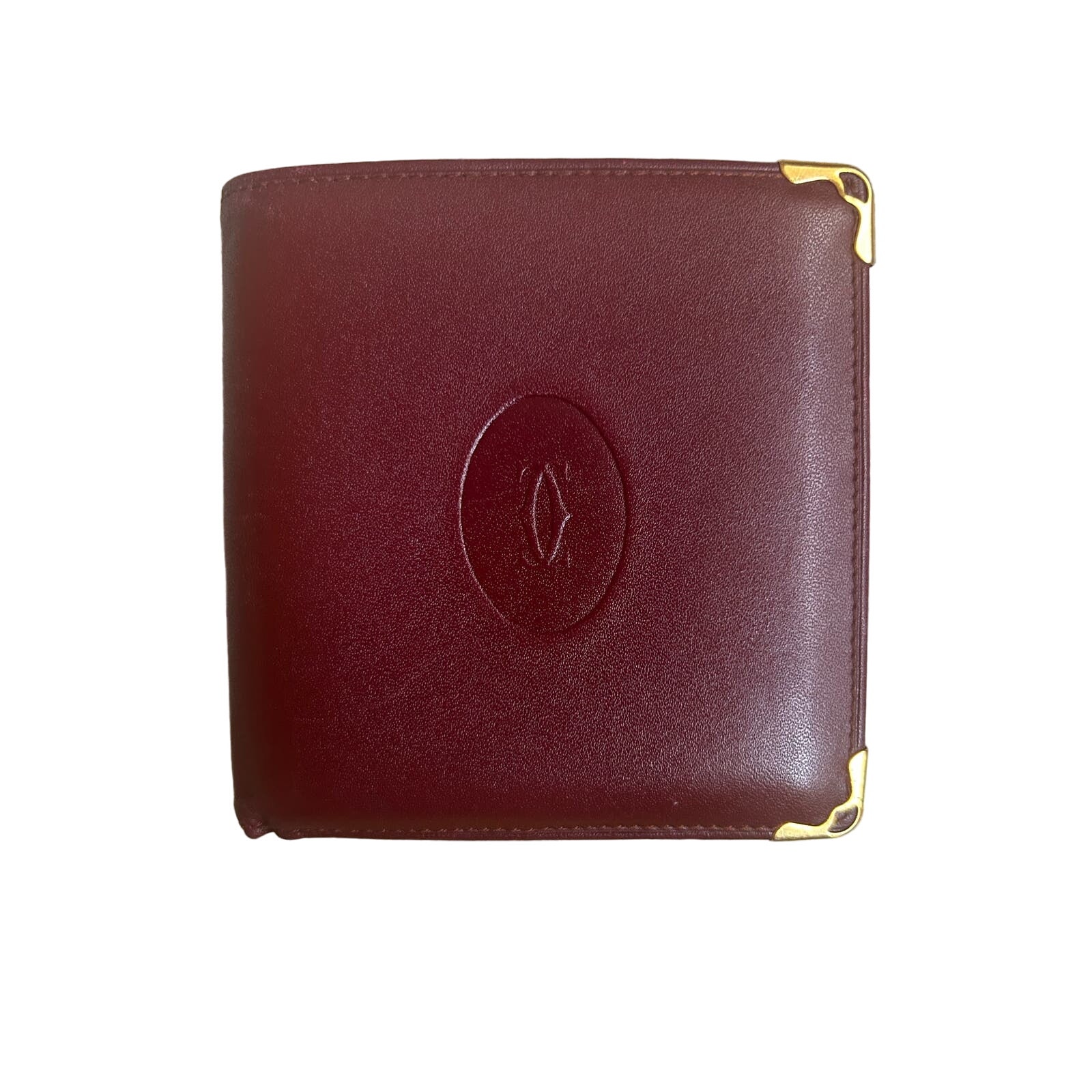Authentic Vintage Cartier Burgundy Leather Bifold Mens Wallet WCoa And Box